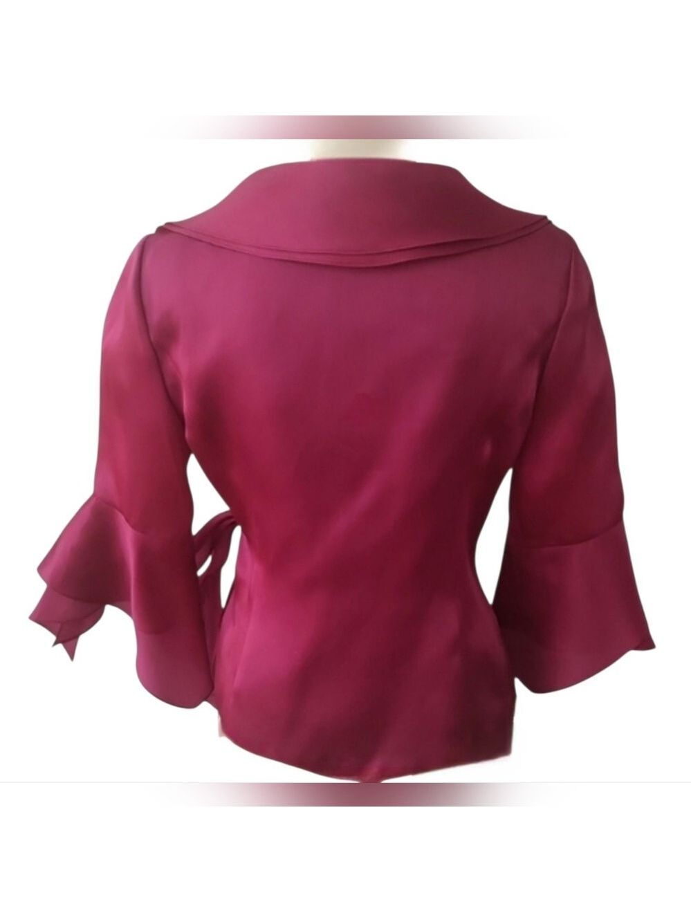 Frascara Plum Silk Organza Ruffled Wrap Top Size 4 - Picture 3 of 8